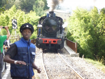 einfahrender Dampfzug